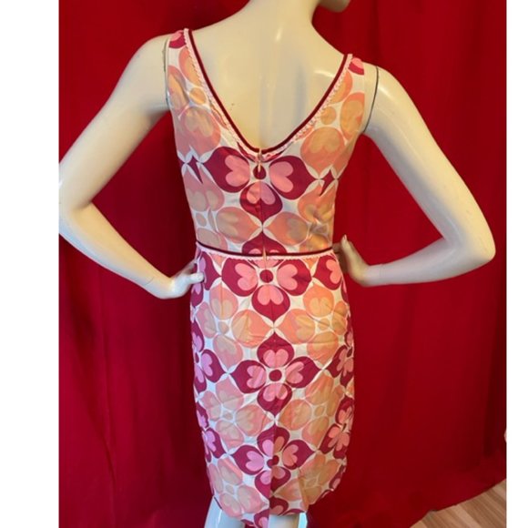 Anthropologie Beth Bowley Size 4 Pink Silk Blend Geometric Floral Print Dress - Picture 4 of 5